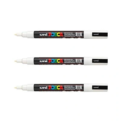 Abbildung von POSCA Mitsubishi Pencil 3 Marker weiß PC3M konische Spitze für Farbe auf Wasserbasis Papier, Textilien, Glas, Kieselstein, Holz usw.