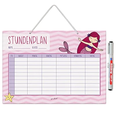 Abbildung von younikat Stundenplan abwischbar zum aufhängen I Meerjungfrau inkl. Stift wiederbeschreibbar Grundschule Jungen Mädchen dv_974