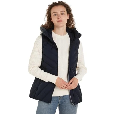 Abbildung von Tommy Hilfiger Damen Weste Chevron Vest Steppweste mit Kapuze, Blau (Desert Sky), L