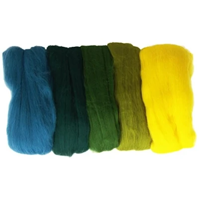 Abbildung von RAYHER HOBBY 5365300 Filzwolle, Merinowolle, Kammzug, fein, 19 mic, 5 Farben je 10g, Grün Töne, 100% Schafschurwolle zum Filzen, 50g