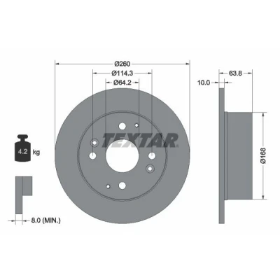 Abbildung von TEXTAR 92138600 Bremsscheibe 260 10 04/08 114,3 voll ohne Radbefestigungsbolzen, Radnabe HONDA: Accord 6 Limousine