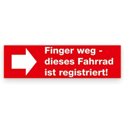 Abbildung von Fahrrad Sticker Aufkleber für Diebstahlsicherung I 10 x 2,8 cm Finger Weg Dieses ist registriert! Warnaufkleber Rennrad Mountainbike E Bike hin_025