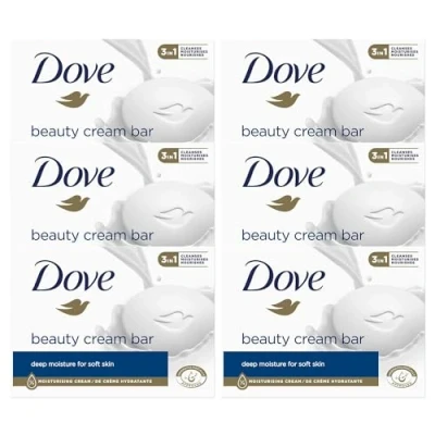 Abbildung von Dove Original Beauty Cream Bar 3 in 1 reinigt, spendet Feuchtigkeit und pflegt sulfatfreie Badeseife für weiche glatte Haut, geeignet den täglichen Gebrauch, 6 x 90 g