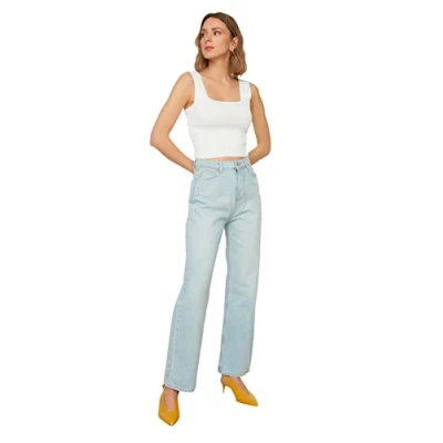 Abbildung von Trendyol Damen Hohe Taille 90er Jahre Breite Beinjeans Jeans Palazzo, Hellblau, 36