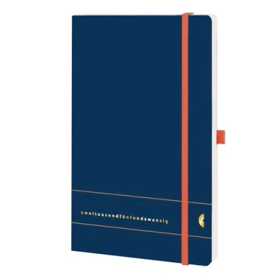 Abbildung von Chronoplan 50485 Buchkalender Kalendarium 2025 (Terminplaner A5 (135x210mm) mit Softcover, Wochenplaner, 1 Woche auf 2 Seiten, Stiftschlaufe, Einmerkband, Gummiverschluss) Elementary, Dunkelblau