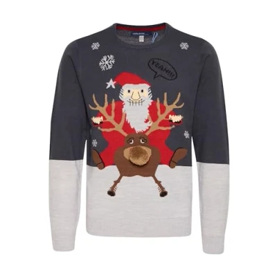 Abbildung von Blend BHRudolph Herren Weihnachtspullover Winter Pullover Strickpullover Weihnachtspulli mit Rundhals Ausschnitt Regular fit, Größe:L, Farbe:Dark Navy/Santa (74676)