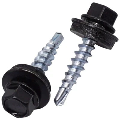 Abbildung von SKIR&#039;CO (50 Stück) Dachschrauben, Sechskantkopf, 4,8 x 25 mm, lackierte selbstbohrende Schrauben mit EPDM Unterlegscheiben (Schwarz RAL 9005)
