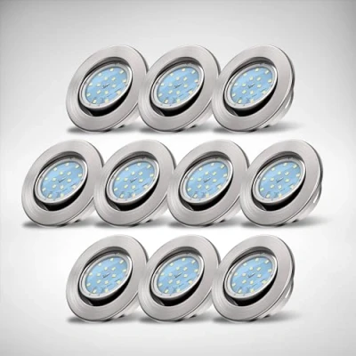 Abbildung von B.K.Licht 10er Set LED Einbaustrahler 230V schwenkbar, warmweiße Lichtfarbe, Lochmass 68mm, Spot, flach, Deckenspots, Spots, Einbauleuchten, Einbauspots LED, 86x26 mm, Matt Nickel