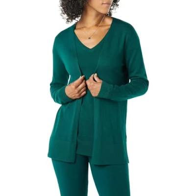 Abbildung von Amazon Essentials Damen Leichte Strickjacke, Vorne Offen (Erhältlich In Übergröße), Dunkelgrün, XS