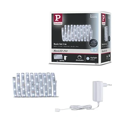 Abbildung von Paulmann LED Streifen »MaxLED 250 Basisset 3m Daylight 6500K 12W 230/24V Silber Kunststoff«, 1 St. flammig, IP44 Cover