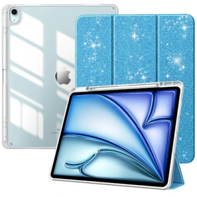 Abbildung von TiMOVO Hülle für New iPad air 13 Zoll (M2) 2024 Schutzhülle mit Stifthalter, Schlank Ständer Klarer Transparent Rückseite 13,Auto Schlaf/Aufwach, Hellblau