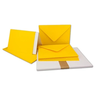 Abbildung von 25x Faltkarten Set DIN A6/C6 mit Brief Umschlägen in Honiggelb inklusive Einleger 14,8 x 10,5 cm Premium Qualität FarbenFroh
