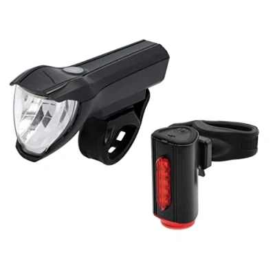 Abbildung von Fischer Fahrrad Beleuchtungs Set 50/25/15 Lux, Akku Leuchtenset Twin, Front und 360 Rückleuchte, mit USB Ladefunktion, 3 Leuchtfunktionen, Spritzwasserschutz nach IP44, StVZO zugelassen