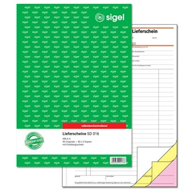 Abbildung von SIGEL SD016 Lieferscheine A4, 3x40 Blatt, selbstdurchschreibend, 1 Stück, aus nachhaltigem Papier