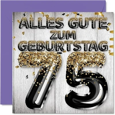 Abbildung von Stuff4 75. Geburtstagskarte für Männer Schwarz Gold Glitzerballons Alles Gute zum Geburtstagskarten 75 Jährige Mann Papa Opa, 145mm Fünfundsiebzig Fünfundsiebzigster Geburtstag Grußkarten