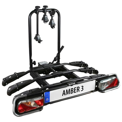 Abbildung von EUFAB 11555 Fahrradträger AMBER 3, E Bike geeignet, teilweise vormontiert, Diebstahlschutz, für 3 Fahrräder, Anhängerkupplung, ca. 102 x 74 72 cm, Schwarz