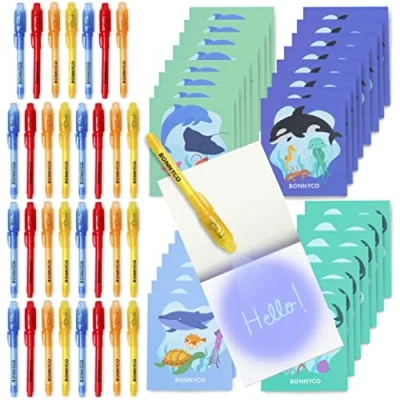 Abbildung von BONNYCO UV Stift und Notizbuch, 32 Stück Ozean Mitgebsel Kindergeburtstag Jungen &amp; Mädchen, Gastgeschenke, Adventskalender Kleine Geschenke für Kinder, Meer Geburtstagsdeko