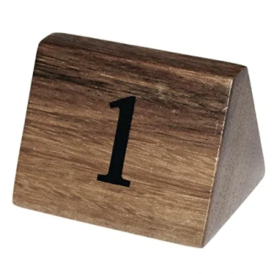 Abbildung von Olympia Tischnummernschilder aus Holz Zahlen 1 10, 55(H) x 35(B) 35(T)mm, langlebiges Akazienholz, doppelseitig, Hochzeiten Kneipen Restaurants Bistros Cafés, Packungsanzahl: 10 CL392