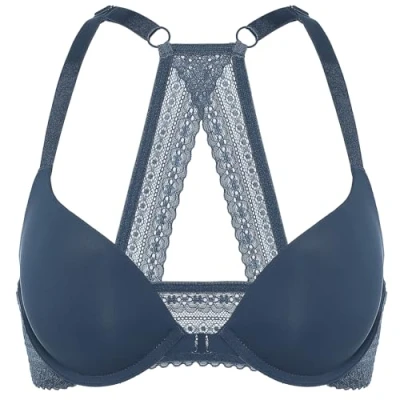Abbildung von DOBREVA Damen Vorderverschluss Push Up BH mit Bügel Soft T Shirt Tiefen Ausschnitt BHS Neckholder Gepolsterter Sargasso 80B