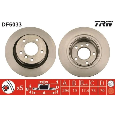 Abbildung von TRW DF6033 Bremsscheibe 294 19 5 120 Belüftet lackiert BMW: Z4 Roadster
