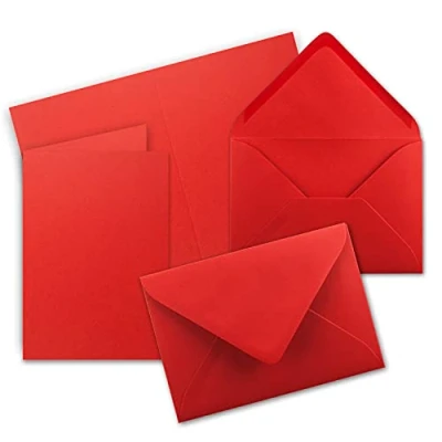 Abbildung von 50x DIN B6 Faltkarten Set mit Umschlägen Rot 115 x 170 mm ideal für Einladungskarten, Hochzeit, Taufe, Kommunion, Konfirmation Marke: FarbenFroh