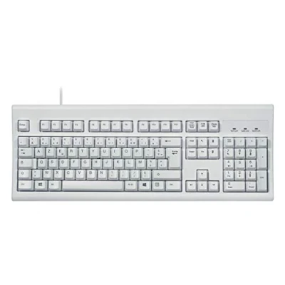 Abbildung von perixx PERIBOARD 106W, kabelgebundene USB Tastatur für Windows Ergonomische Gebogene Tasten, Standardgröße, AZERTY, Weiß