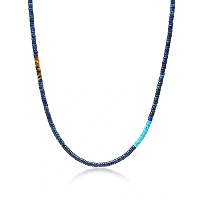 Abbildung von COAI Geschenkideen Herren Heishi Surfer Halskette Bohemian Kette aus Lapislazuli Tigerauge Synthetischem Türkis