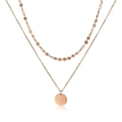 Abbildung von GD GOOD.designs Mehrreihige Kette für Damen mit Plättchen Roségold wasserfeste Coin Halskette zweireihig 18K vergoldet I Layered Plättchenkette aus Edelstahl