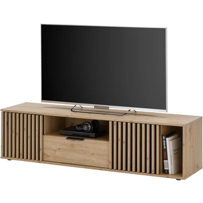 Abbildung von CHIARA TV Lowboard in Artisan Eiche Optik, Schwarz Moderner Schrank mit viel Stauraum für Ihr Wohnzimmer 150 x 40 cm (B/H/T)