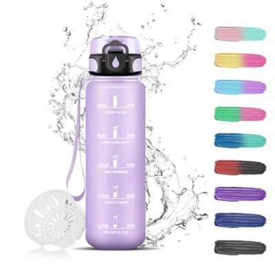 Abbildung von Trinkflasche 500ml, Kinder, für Kohlensäurehaltige Getränke, Kann mit Dir Tragen, Auslaufsicher Filter, Schule, Camping, Reisen, Running, Hellviolett