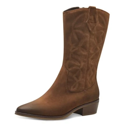 Abbildung von MARCO TOZZI Damen Hohe Stiefel mit Absatz Cowboy Spitz, Braun (Cognac), 36 EU