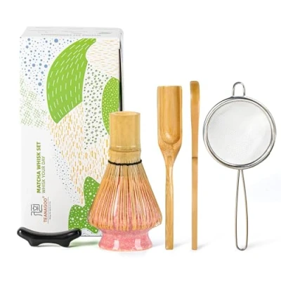 Abbildung von TEANAGOO Matcha Schneebesen Set,Matcha (100 Zinken) mit rosa Halter,6 PCS Traditionelles Starter Set,Schaufel (Chashaku) für die Zubereitung von Milchkaffee,Geschenk Freund/Familie