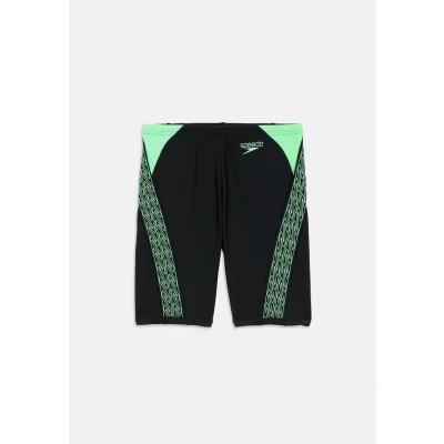 Abbildung von Speedo Jungen Hyperboom Splice Schwimmhose Chlorbeständig Schnelltrocknend Stretchmaterial Bequeme Passform Schwimmbekleidung, Schwarz/Alfalfa Green, 11 12