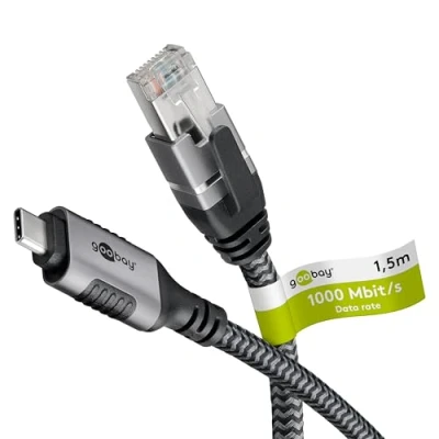 Abbildung von Goobay 10m LAN zu USB Kabel 1 Gbit Datenübertragung C 3.1 auf RJ45 Ethernet CAT 6 verbindet Router und Smartphone Adapter für Laptop &amp; Macbook 70754