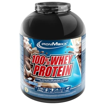 Abbildung von IronMaxx 100% Whey Protein Pulver Schoko Kokos 2,35kg Dose zuckerreduziertes, wasserlösliches Eiweißpulver aus Molkenprotein viele verschiedene Geschmacksrichtungen