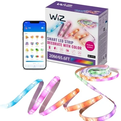 Abbildung von WiZ RGBIC LED Lightstrip 20 m, 16 Mio. Farben + Weißtöne, dynamische Lichtszenen, verbindet sich mit Ihrem WLAN, Sprach / App Steuerung, funktioniert Google Home, Alexa und HomeKit