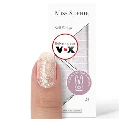 Abbildung von Original Miss Sophie Nagelfolien Born To Be A Unicorn I 24 ultra dünne Nagellack Streifen mit Glitzer Für Finger &amp; Fußnägel Hält auf Natur sowie lackierten, Acryl , Gel Shellac Nägeln