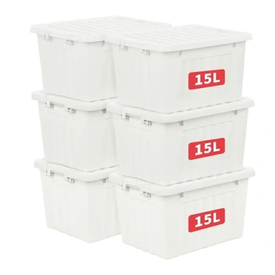 Abbildung von Cetomo 15L*6 Aufbewahrungsboxen mit Deckeln, Kunststoff Aufbewahrungsbox Clips, Kunststoffbox, Ordnungsboxen für Zuhause und Büro, BPA frei, Nestbar, Stapelbar, Weiß, 15L 6er Pack
