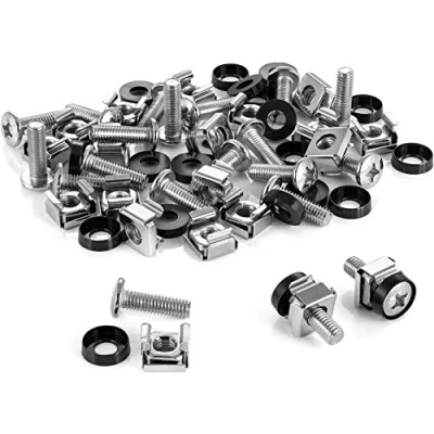 Abbildung von Poppstar M6 x 20mm Rack Schrauben &amp; Käfigmuttern Set für 10“ und 19“ Netzwerkschränke (20 Stück) Serverschrank inkl. Unterlegscheiben