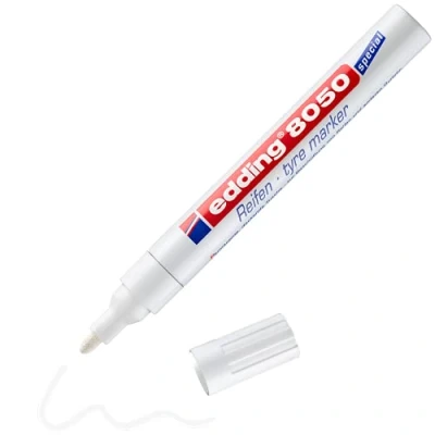 Abbildung von edding 8050 tyre marker weiß 10 Stifte Kugelschreiber 2 4 mm zum Beschriften von Reifen und anderen Gummiflächen, für innen außen, wasserfest