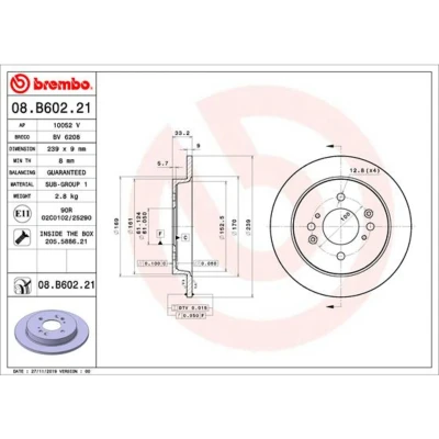 Abbildung von BREMBO 08.B602.21 Bremsscheibe 239 9 4 voll beschichtet mit Schrauben HONDA: JAZZ