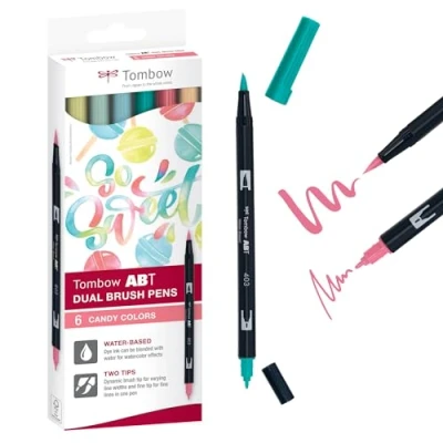Abbildung von Tombow ABT Dual Brush Pen, Candy Colors, Stift mit zwei Spitzen, perfekt fürs Hand Lettering und Bullet Journal, wasservermalbar, 6C 4, 6er Set