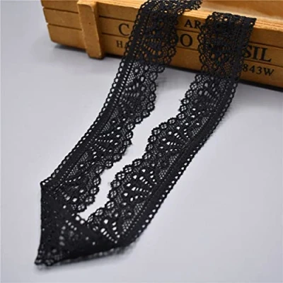 Abbildung von Yulakes 30 Yards Weiß Schwarz Elastizität Spitzenborte Spitzenband Spitzenbordüre Zierband Spitze Blume Borte für Handwerk Dessous Hochzeitskleid Hochzeit Dekor 3cm Breite (Schwarz)
