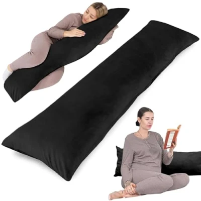 Abbildung von Totsy Baby Seitenschläferkissen mit Bezug Velvet 40 x 145 cm Komfortkissen Schlafkissen Seitenschläfer Body Pillow Seitenschlafkissen Black
