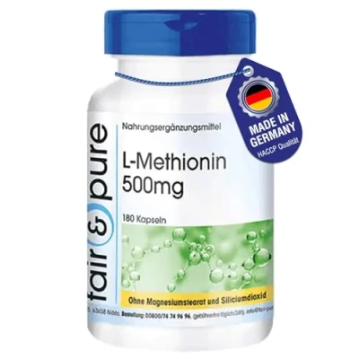 Abbildung von Fair &amp; Pure® L Methionin 500mg 180 Kapseln vegan hochdosiert ohne Magnesiumstearat