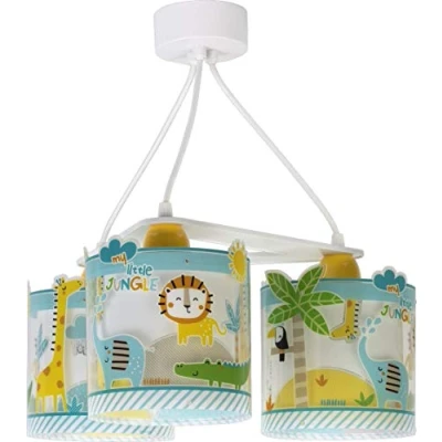 Abbildung von Dalber Lampe kinderzimmer, kinderlampe Pendelleuchte Hängelampe, Deckenleuchte Kinder, Deckenlampe kinderzimmer 3 Lichter My Little Jungle Dschungel tiere, 76114, E27
