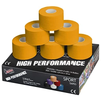 Abbildung von ALPIDEX 6 Rollen Sport Tape Set 3,8 cm x 10 m Gelenk Tapeverband Viele Farben Reißbares Unelastisches Sporttape Hautfreundlich Handball Fußball Volleyball, Farbe:gelb