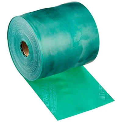 Abbildung von TheraBand Original Fitnessband Resistance Band für Kraftraining und Abnehmen zuhause oder im Gym Rollenware perfekt Profi Bedarf Grün Schwer, OneSize