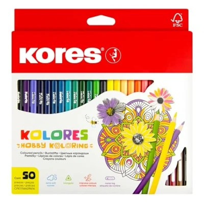 Abbildung von Kores Kolores: 50 Farbstifte für Kinder, Anfänger und Erwachsene mit weicher Mine dreieckiger Form, Set von Ausgewählten Farben