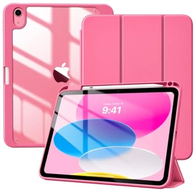Abbildung von TiMOVO Hülle Kompatibel mit iPad 10 Generation 10,9 Zoll 2022, Stifthalter &amp; Durchsichtig Rückseite, Schlank Trifold Schutzhülle, Auto Schlaf/Aufwach Hülle, Wassermelone Rot